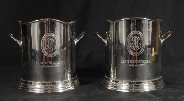 Pair French Silver Plate Roederrer Champange Wine Cooler Buckets
