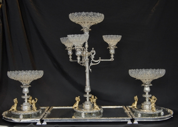 English Silver Plate Boulton Centrepiece Epergne Glass Tray Dish