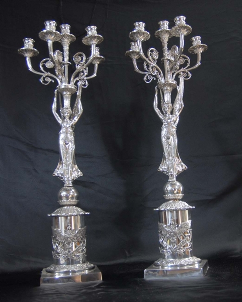 English Silverplate Neo Classical Angel Candelabras Candle Silver