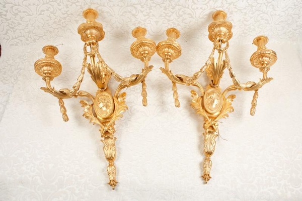 Pair Large French Regency Ormolu Sconces Wall Lights Appliques