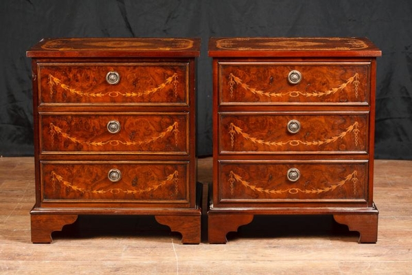 Pair Regency Bedside Chests Cabinets Tables Walnut Inlay Nightstands