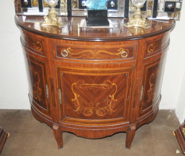 French Demi Lune Louis XV Credenza Cabinet Inlay