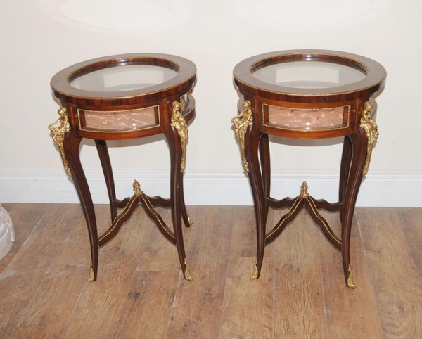 Pair of French Empire style glass display cabinets