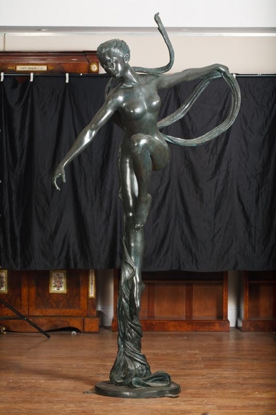 XL Art Nouveau Bronze Dancer Female Figurine Statue Garden Art French Nude