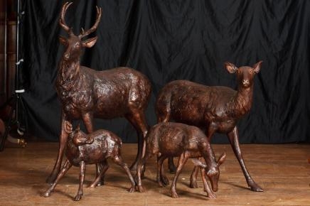 Bronze Lifesize Deer Family Deers Fawns Doe Garden Art