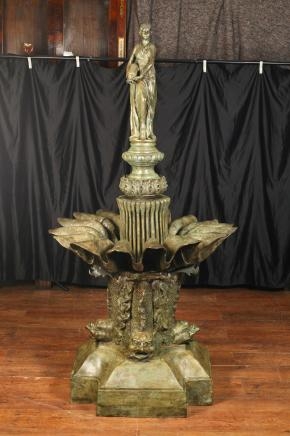 Italian Bronze Fountain Maiden Urn Serpent Architectural Garden Art