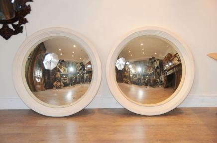 Pair Regency Convex Round Mirrors Glass