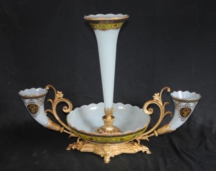 French Empire Opaline Glass Epergne Bowl Cornucopia