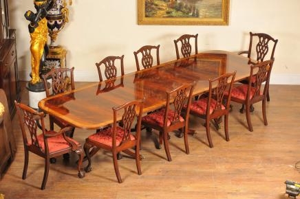 Regency Dining Set Pedestal Table and 10 Chippendale Chairs Mahogany Suite