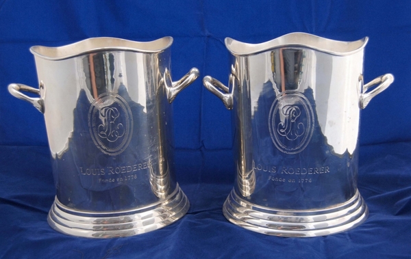 PAIR LOUIS ROEDERER SILVERPLATE CHAMPAGNE BUCKETS