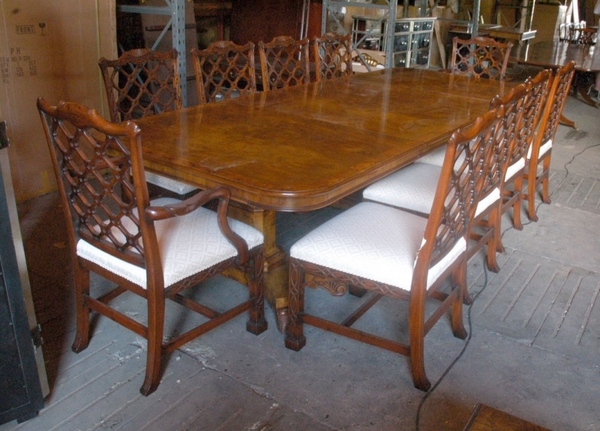 10 Ft Regency Dining Table & 8 Gothic Chippendale Chairs Set
