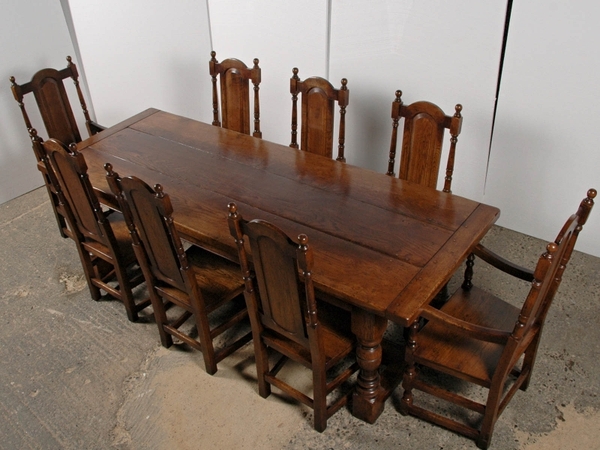 English Gothic Farmhouse Refectory Table & Chair Set