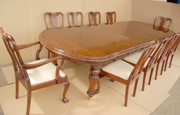 14 Foot Victorian Dining Table & 10 Queen Anne Chairs