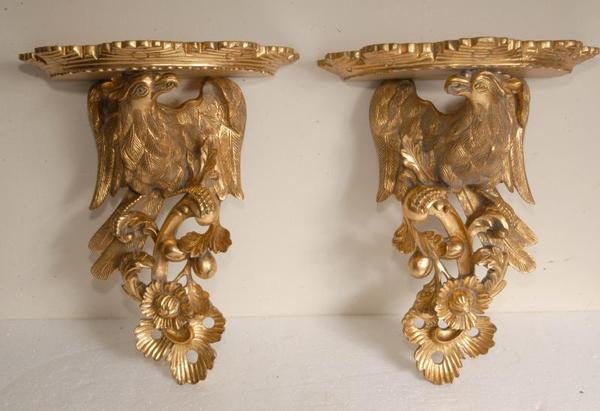 Pair Gilt Carved Eagle Shelf Supports
