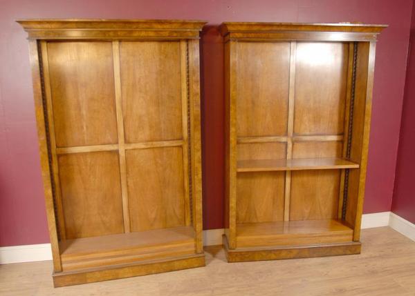 Pair English Walnut Victorian Open Front Bookcases Openfront