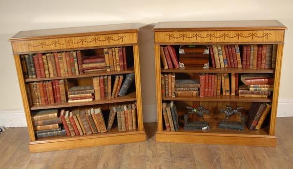 Pair Satinwood Regency Low Open Bookcases Open Front
