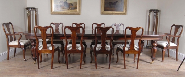 14 Foot Victorian Dining Table & 10 Queen Anne Chairs Diner Set