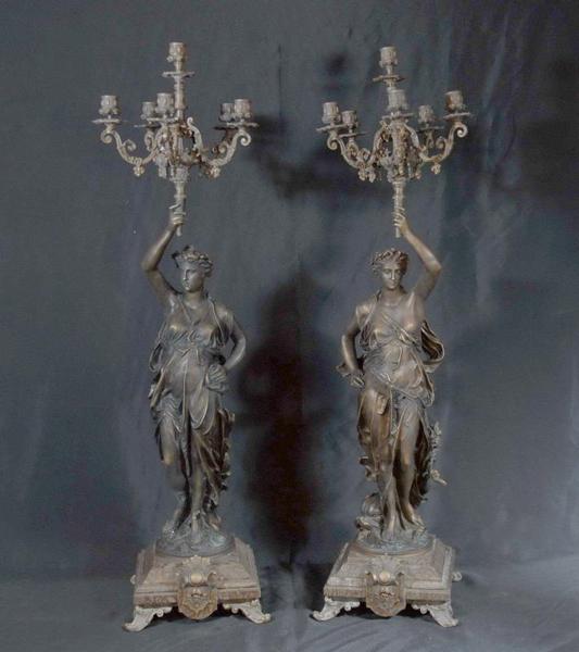 Pair 3 Ft French Bronze Gregoire Candelabras Torcheres