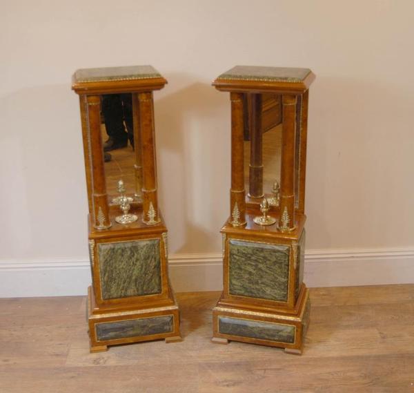 Pair French Empire Marble Mirror Pedestal Table Columns