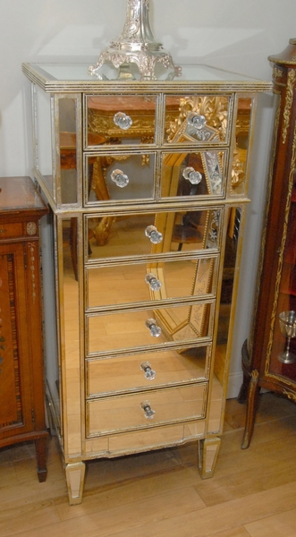Tall Art Deco Mirrored Chest Drawers