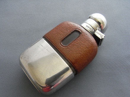LADIES SILVER PLATED AND LEATHER HIP FLASK