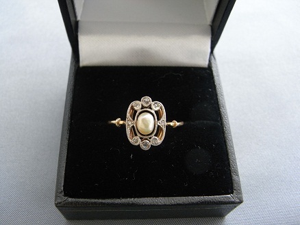 FRENCH PEARL AND DIAMOND RING