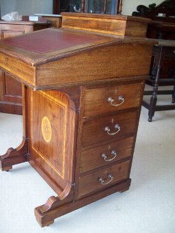 Edwardian Inlaid Mahogany Davenport.