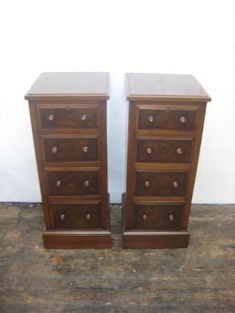 Antique Pair Victorian Burr Walnut Bedside Cabinets