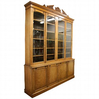 Late Victorian Oak 4 Door Cabinet Bookcase