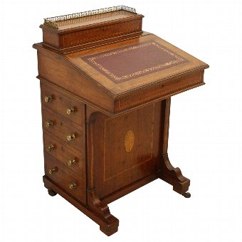 Late Victorian Inlaid Mahogany Davenport