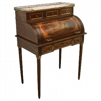 French Mahogany Painted Ladies Cylinder Bureau