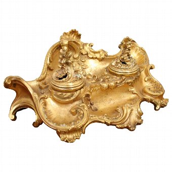 French Rococo Style Ormolu Encrier/Desk Set