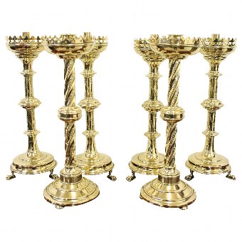 Set of 6 Ecclesiastical Brass Candlesticks