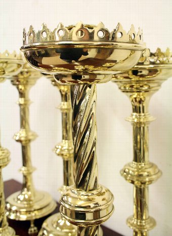 Antique Set of 6 Ecclesiastical Brass Candlesticks
