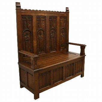 Large Gothic Oak Hall Bench