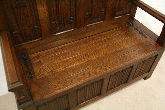 Antique Large Gothic Oak Hall Bench