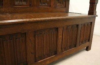 Antique Large Gothic Oak Hall Bench