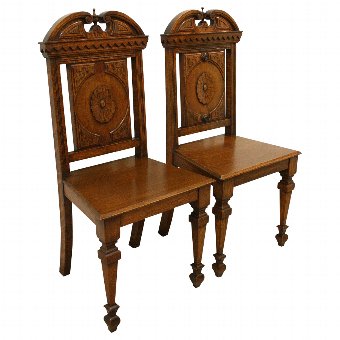 Pair of Victorian Oak Hall Chairs