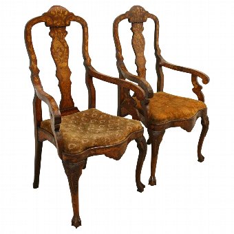 Pair of Dutch Marquetry Armchairs