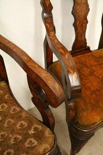 Antique Pair of Dutch Marquetry Armchairs