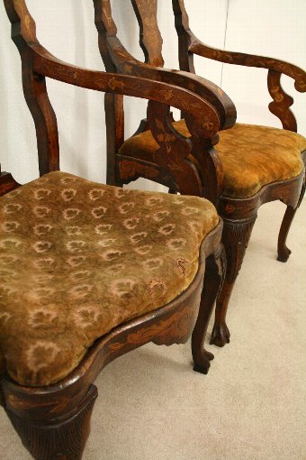 Antique Pair of Dutch Marquetry Armchairs