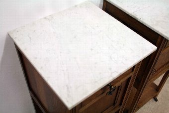 Antique Pair of Oak Marble Top Bedside Cabinets