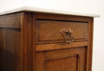 Antique Pair of Oak Marble Top Bedside Cabinets