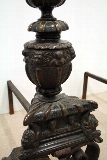 Antique Pair of Monumental Bronze and Steel Fire Dogs