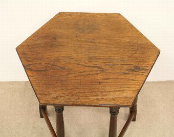 Antique Arts & Crafts Oak Hexagonal Occasional Table