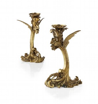 Pair of French Gilt Bronze Candlesticks