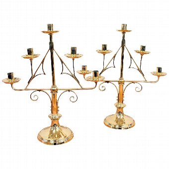 Pair of Gothic Brass Candlesticks