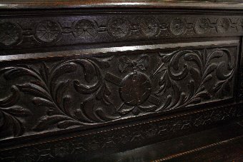 Antique Flemish Carved Oak Monks Bench