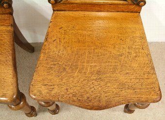 Antique Pair of Victorian Oak Hall Chairs