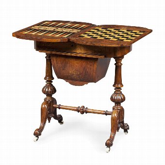 Antique Victorian Walnut Work Table/Games Table